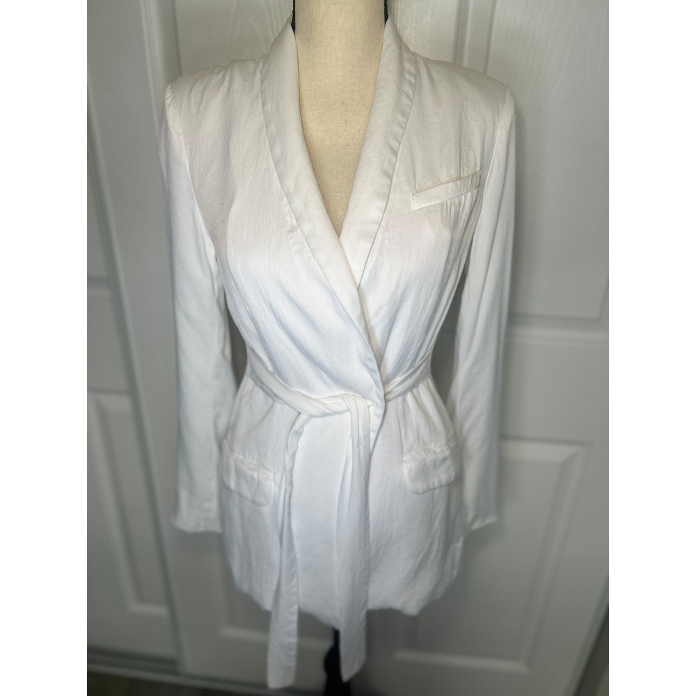 Maeve Anthropologie White Viscose Belted Wrap Blazer Shawl Collar XXS READ
